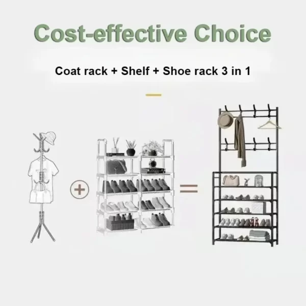 Clothes Hanger Multi-Layer Shoe Rack Doorway DIY Hat And Shoes Shelf Simple Floor-Standing Living Room Organizer Storage Racks - Image 4