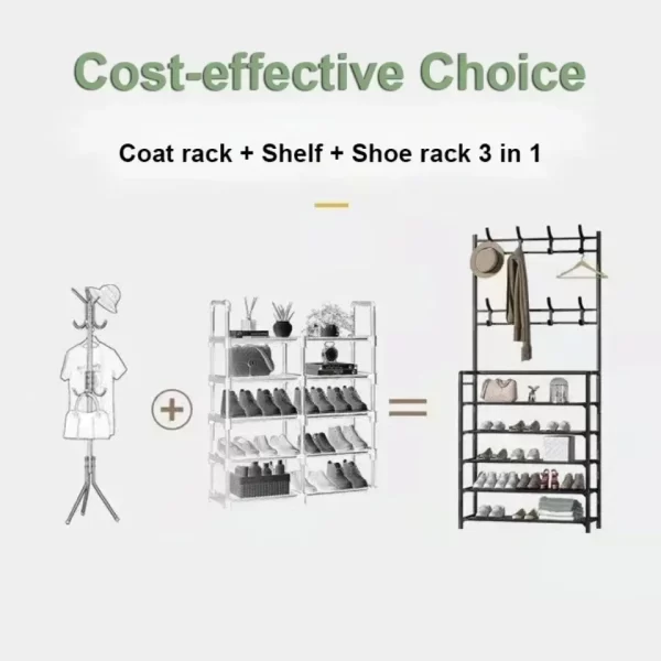 Clothes Hanger Multi-Layer Shoe Rack Doorway DIY Hat And Shoes Shelf Simple Floor-Standing Living Room Organizer Storage Racks - Image 7